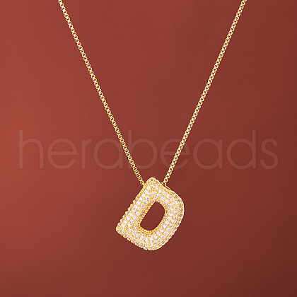 Brass Micro Pave Clear Cubic Zirconia Initial Pendant Necklaces for Women FS-WGDC51D-04-1