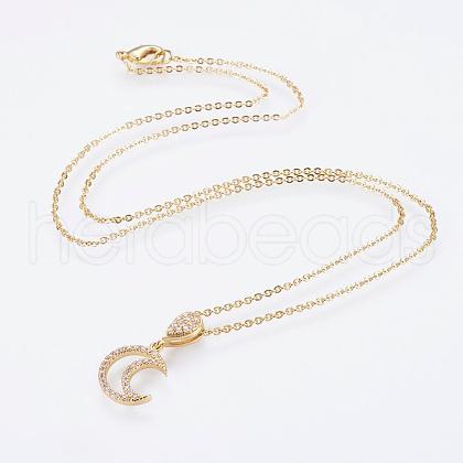 Brass Micro Pave Cubic Zirconia Pendant Necklaces NJEW-E111-42G-1