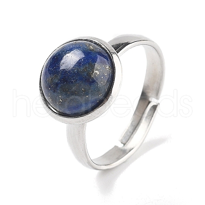 Half Round Natural Lapis Lazuli Finger Rings RJEW-M062-01P-28-1