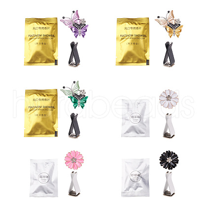 Beadthoven 6 Sets 2 Style Zinc Alloy with Rhinestones Car Perfume Decoration Set DIY-BT0001-24-1