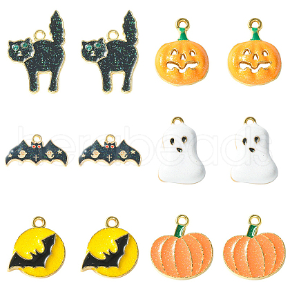 30Pcs 6 Styles Halloween Rack Plating Alloy Enamel Pendants PALLOY-CJ0002-32-1