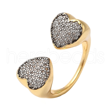 Rack Plating Brass Micro Pave Clear Cubic Zirconia Cuff Rings for Women RJEW-G325-13E-GP-1