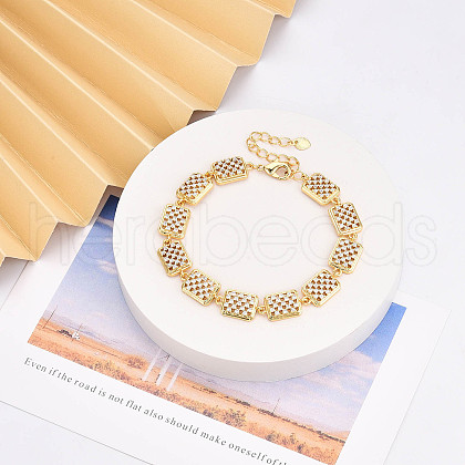 Brass Micro Pave Clear Cubic Zirconia Rectangle Link Chain Bracelets for Women ZIRC-T016-07G-1