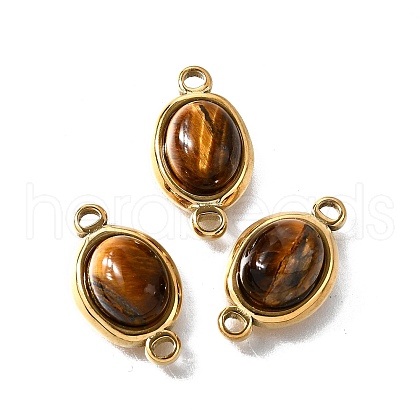 304 Stainless Steel Pave Natural Tiger Eye Connector Charms STAS-F318-17G-1
