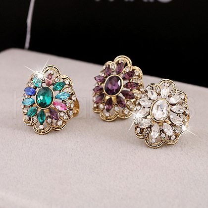 Alloy Rhinestone Finger Rings VI7189-3-1