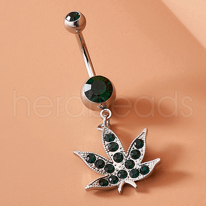 Maple Leaf 316L Surgical Stainless Steel Pave Teal Cubic Zirconia Curved Barbell Dangle Belly Rings FS-WG72B10-02-1