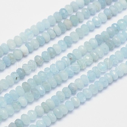 Faceted Rondelle Natural Aquamarine Bead Strands G-I155-05-5x8-1