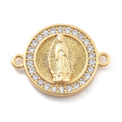 Rack Plating Brass Micro Pave Clear Cubic Zirconia Religion Virgin Mary Connector Charms KK-H449-61G-01-NR-1