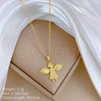 Angel 202 Stainless Steel Micro Pave Clear Cubic Zirconia Pendant Necklaces for Women FS-WG8FAC4-01-1