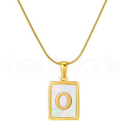 Stainless Steel Snake Bone Chain Alphabet Necklace with Shell Pendant WD3660-15-1