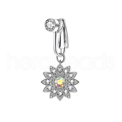 304 Stainless Steel Pave Clear Cubic Zirconia Clip on Belly Rings FS-WG683DA-09-1