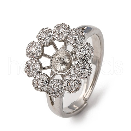Flower Brass Micro Pave Clear Cubic Zirconia Cuff Ring Settings KK-D378-32P-1