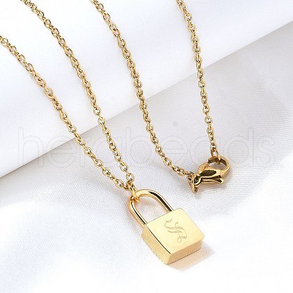 304 Stainless Steel Rolo Chain Pendant Necklaces NJEW-S444-01G-19-1