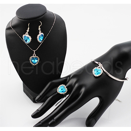 Heart Alloy with Crystal Pendant Necklace & Dangle Earring & Charm Bracelet & Ring FS-WGCCC64-01-1