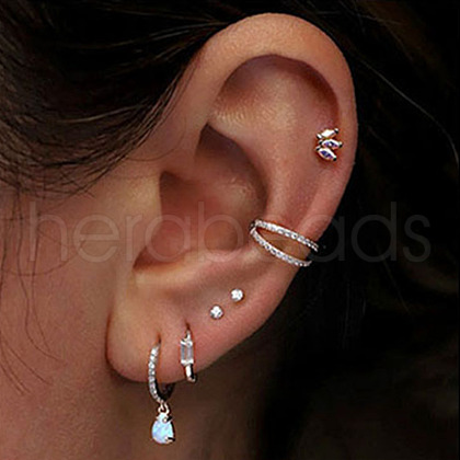 316 Surgical Stainless Steel Micro Pave Clear Cubic Zirconia 2 Line Hoop Cartilage Earrings WGDA01E-02-1