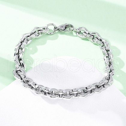 304 Stainless Steel Oval Link Chain Bracelets for Women Men BJEW-R018-15P-1