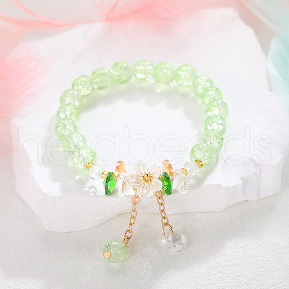 Daisy Crackle Glass Round Beaded Stretch Bracelets FS-WG28140-08-1