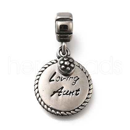 304 Stainless Steel Flat Round Loving Aunt European Dangle Charms STAS-L284-04AS-1