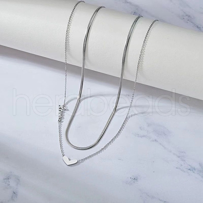 201 Stainless Steel Love Heart Pendant Double Layer Necklaces for Women NJEW-D307-03P-1