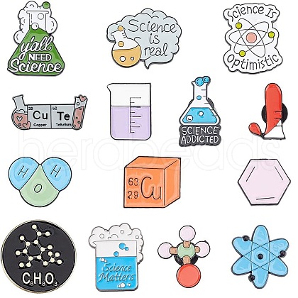 SUNNYCLUE 14Pcs 14 Styles Black Alloy Chemistry Theme Brooches JEWB-SC0001-48-1