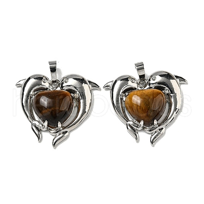 Natural Tiger Eye Heart Pendants G-M434-02P-22-1