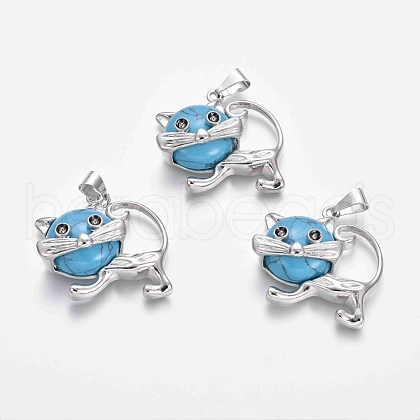 Synthetic Turquoise Kitten Pendants G-J386-C03-1
