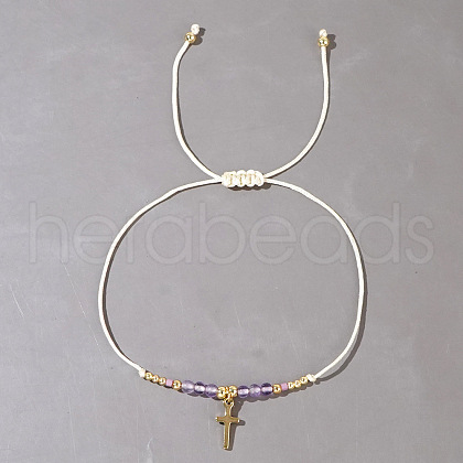 Natural Amethyst Braided Bead Bracelets KA2676-2-1