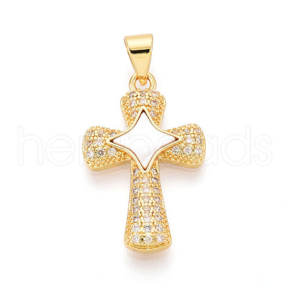Brass Micro Pave Clear Cubic Zirconia Pendants KK-N268-66G-1