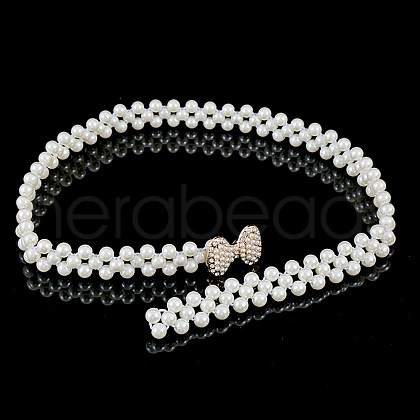 White Acrylic Pearl Beaded Elastic Chain Belts with Alloy Buckles WG1BD5E-07-1