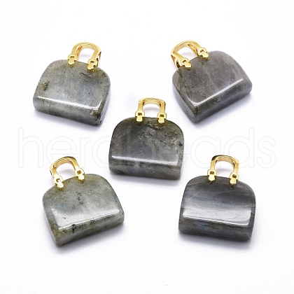 Natural Labradorite Brass Pendants KK-E274-01G-04-1