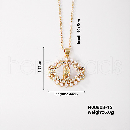 Elegant Vintage Hollow Brass Crystal Rhinestone Virgin Mary Pendant Necklaces for Women OJ5614-1-1