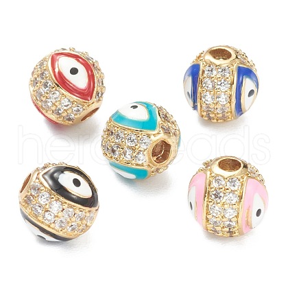 Brass Micro Pave Cubic Zirconia Beads ZIRC-A019-16G-A-1