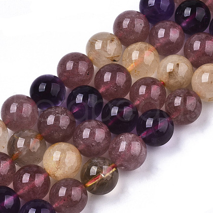 Natural Rutilated Quartz & Strawberry Quartz Beads Strands G-N328-026-1