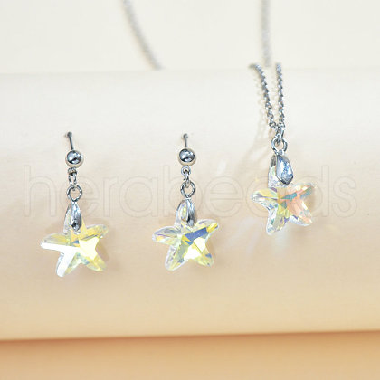 Alloy with Clear AB Glass Pendant Necklace & Stud Dangle Earring FS-WGCC2DF-05-1