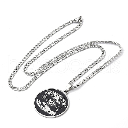 304 Stainless Steel Black Enamel Yin-Yang Star Moon Pendant Necklaces NJEW-H065-32P-1