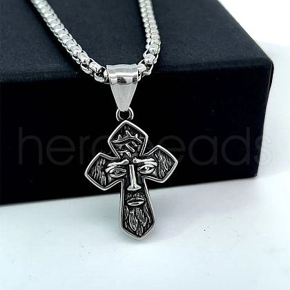 Ancient Greek Mythology Stainless Steel Religion Jesus Cross Pendant Punk Necklaces for Men FR7566-1