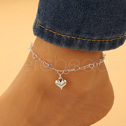 Fashionable Bohemian Style Alloy Heart Link Charm Anklets for Women WG497D9-07-1
