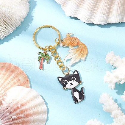 Alloy Acrylic Cat Goldfish Keychains KEYC-JKC01214-03-1