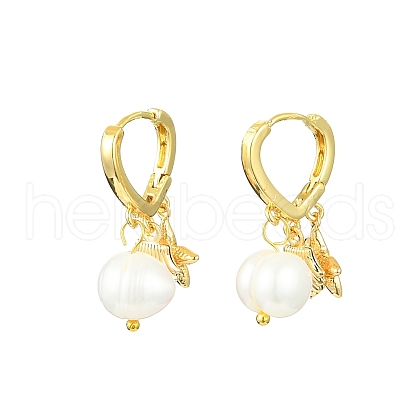 Starfish & Shell & Natural Pearl Drop Huggie Hoop Earrings EJEW-SZ0001-61-1