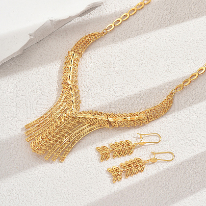Luxurious Geometric Hollow Out Leaf Alloy Earrings & Necklaces Set for Women SQ7573-1