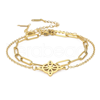 304 Stainless Steel Paperclip Chains & Cable Chain Bracelet Sets AJEW-U005-05B-G-1