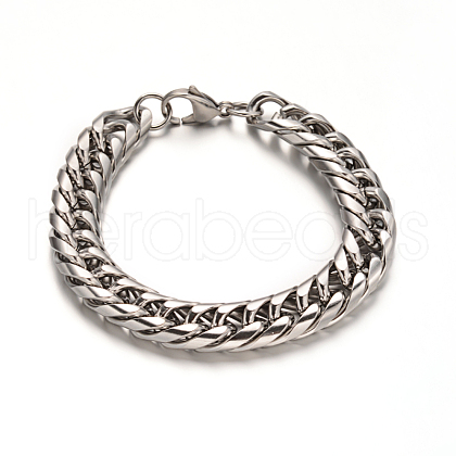 Tarnish Resistant 304 Stainless Steel Curb Chain Bracelets BJEW-M167-04P-1