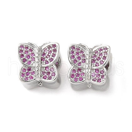 Butterfly Brass Micro Pave Cubic Zirconia European Beads KK-C086-16P-01-1