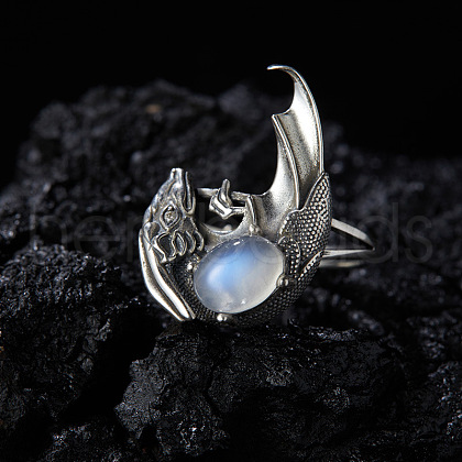 925 Sterling Silver with Natural Moonstone Finger Rings WGB2E64-09-1