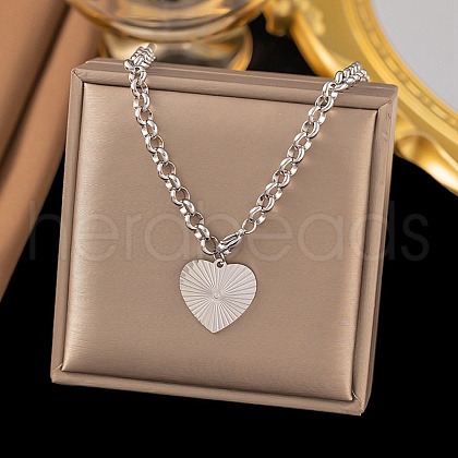 304 Stainless Steel Heart Pendant Rolo Chain Necklaces for Women NJEW-Q028-06P-1