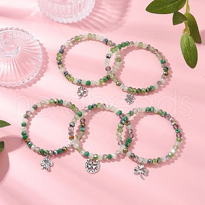 5Pcs Alloy Clover Charm Bracelets BJEW-JB11727-1