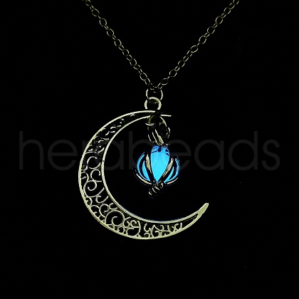 Luminous Alloy Locket Pendant Necklaces NJEW-F284-05B-1