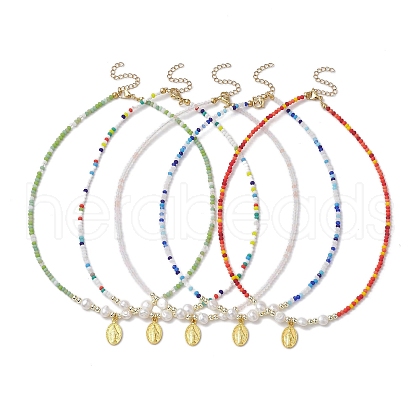 Mother's Day Jewellery Natural Cultured Freshwater Pearl & Glass Beaded Necklaces NJEW-JN04997-1