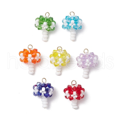7Pcs 7 Colors Handmade Glass Seed Beaded Mushroom Pendants PALLOY-MZ00621-1
