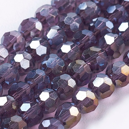 Faceted(32 Facets) Round Electroplate Glass Beads Strands X-EGLA-D021-73-1